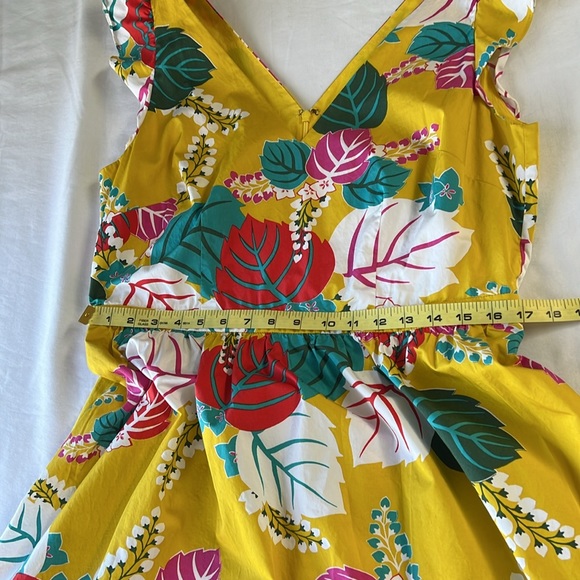 Boden Andrea Frill Sleeve Maxi/Midi Dress Yellow Pink Floral Fit Flare US 12R - Picture 8 of 12